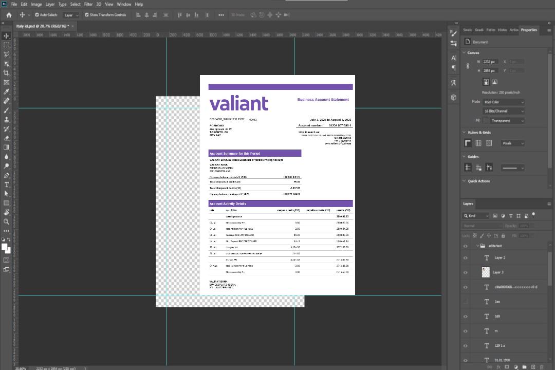 Modèle Word et PDF de relevé de compte d'entreprise Valiant Bank template